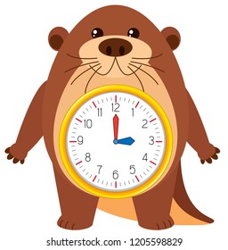 Otter clock on white background illustration