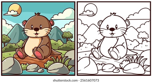 Otter coloring page animal vector illustration