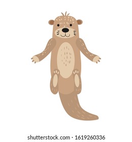 Otter cute animal character male white background isolated vector cartoon trendy style