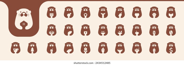 otter cute icon set collection design vector