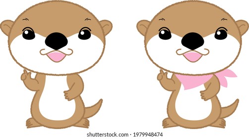 Otter cute pointing character illustration material