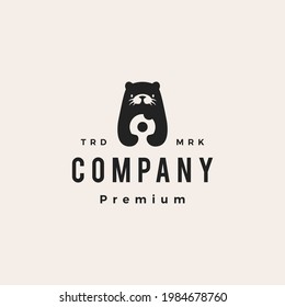 otter donuts hipster vintage logo vector icon illustration