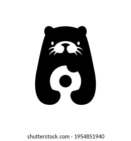 otter donuts negative space logo vector icon illustration