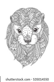 Otter with doodle pattern. Coloring page - zendala, design for relaxation for adults, vector illustration, isolated on a white background. Zen doodles.