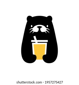 otter drink negative space logo vector icon illustration