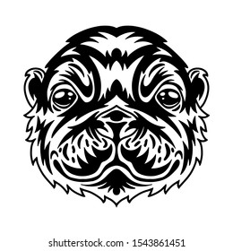 Otter face. Design idea for t-shirt print in vintage monochrome style. Design element for poster, card, banner. Vector illustration.