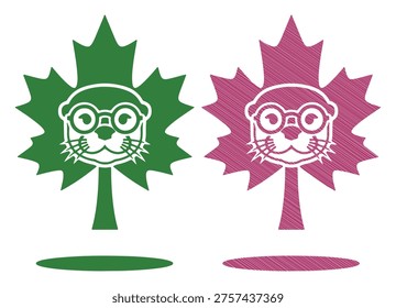 Otter face, maple leaf, glasses, cute animal, Canadian symbol, nature, fun.