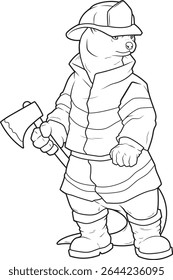 Otter Firefighter Axe Fire department Animal Vector Graphic Art Illustration