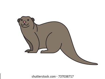 Otter. Flat cartoon vector illustration, isolate on white background