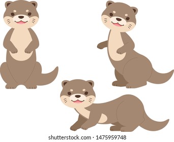 Otter full body illustration set