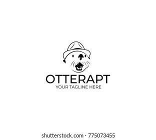 Otter in a Hat Logo Template. Vector Design. Animal illustration