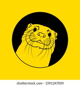 Otter (head) in black circle. Vector illustration.