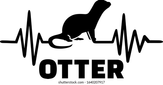 Otter heartbeat frequence icon with silhouette