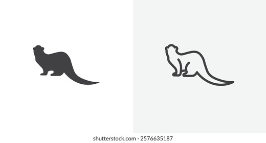 Otter icon set in black flat solid and outlined style.