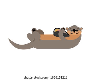 Otter isolated. Sea otter swims. vector illustration