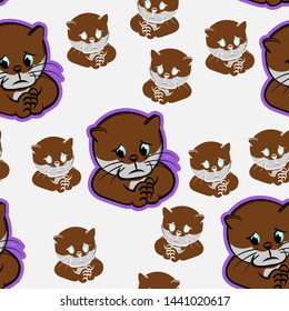 otter lament, feel sorry for some moment, funny animals confused pet cute, beaver sad seamless pattern, expression cartoon