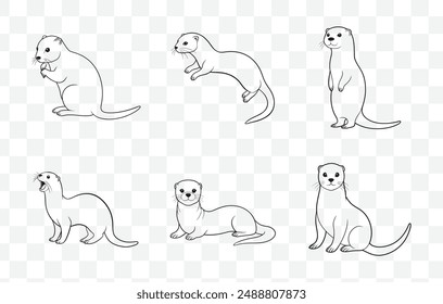 Otter Line Art Vector Set Featuring Playful and Adorable Otter Designs for Creative Projects