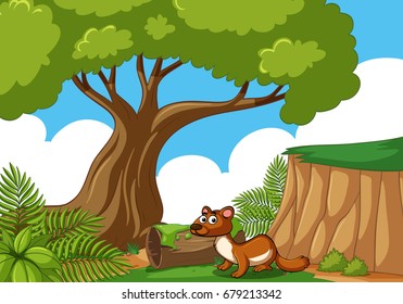 Otter living in the forest illustration