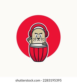 otter logo mascot beating percussion