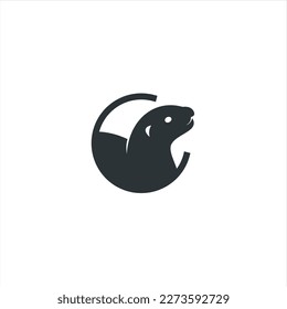 otter logo is shaped with lines forming a stylized otter  from profile view in a black color, creating a stylized black otter logo.