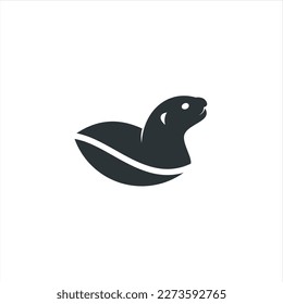 el logotipo de la nutria tiene forma de líneas que forman una nutria estilizada a partir de la vista del perfil en color negro, creando un logotipo estilizado de la nutria negra.