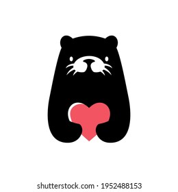 otter love heart logo vector icon illustration