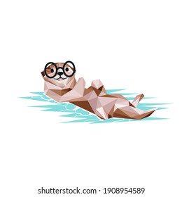 Otter Low Poly Swim with Relaxing vector illustration