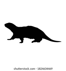 Otter (Lutra Canadensis) Standing On a Side View Silhouette Found In Map Of All Around The World. Good To Use For Element Print Book, Animal Book and Animal Content