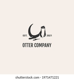 Otter negative space vintage logo vector icon illustration