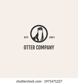 Otter negative space vintage logo vector icon illustration