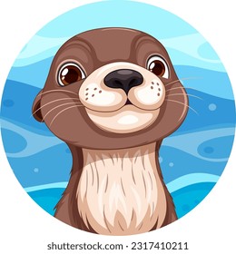 Otter on circle sticker template illustration