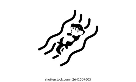Otter on water, black isolated silhouette
