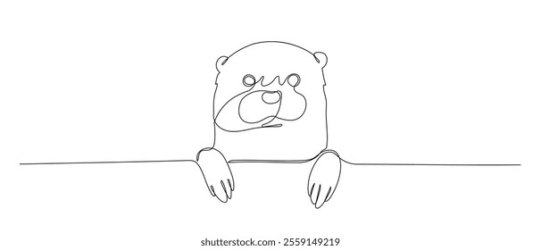 Otter one continuous line illustration. Hand drawn doodle sketch of peeking animal