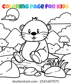 Otter outline coloring page animal vector illustration