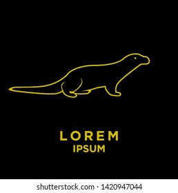 otter outline gold color silhouette black background isolated logo icon design vector illustration