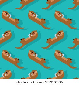 Otter pattern seamless. Sea otter swims background. Baby fabric ornament