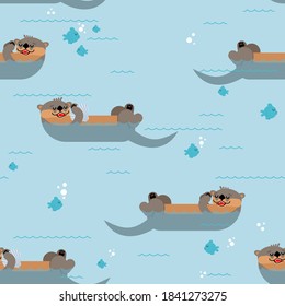 Otter pattern seamless. Sea otter swims background. Baby fabric ornament