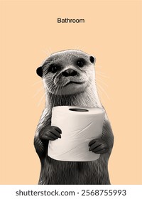 Otter Poster for decoration, holding a toilet paper