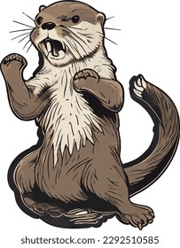 Otter  ready to attack in wild