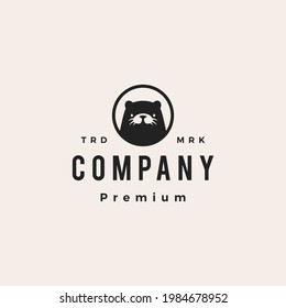 otter round emblem hipster vintage logo vector icon illustration