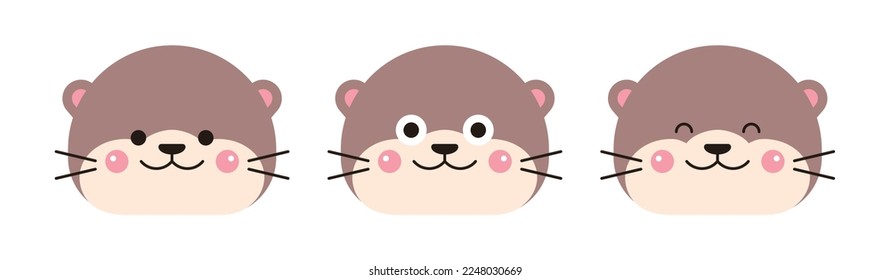 Otter, sea otter animal character illustration icon with a cute and smiling expression.