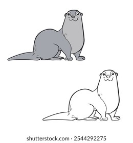 otter. Sea otter. Cartoon. Line art. Color. Outline. Drawing. Hand drawn. Simple design. Vector illustration