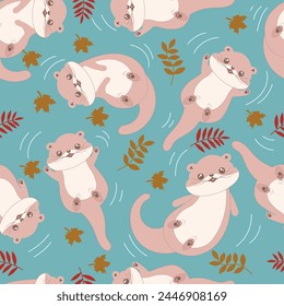 otter seamless pattern in flat vector	
