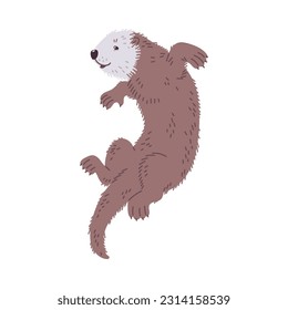 Otter semi aquatic fish-eating mammal animal character, flat vector illustration isolated on white background. Sea otter cute character for wildlife topics.