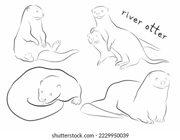 otter set contour illustration vector element design