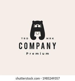 otter shop shopping bag hipster vintage logo vector icon illustration