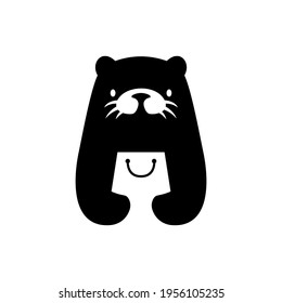 otter shopping bag shop store negative space logo vector icon illustration