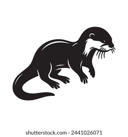 Otter Silhouette - Playful Aquatic Mammal Outline on White Background