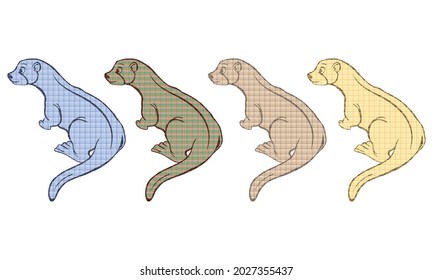 Otter Silhouette With Textile Texture Vector Illustration. River Common Otter, Otter, Sea Otter
