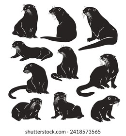 diseño de conjunto de vectores de silueta de nutria